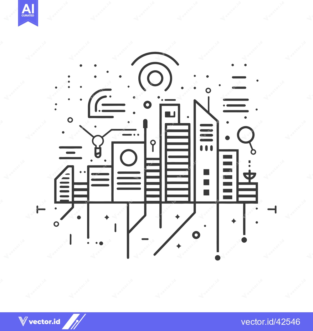 Premium Vector of Futuristic Cityscape with Abstract Geometric Elements and a Light Bulb