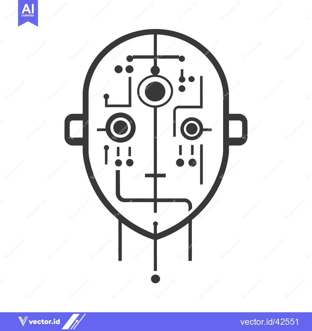 Premium Vector dari Simplified graphic illustration of a robotic face with digital circuit