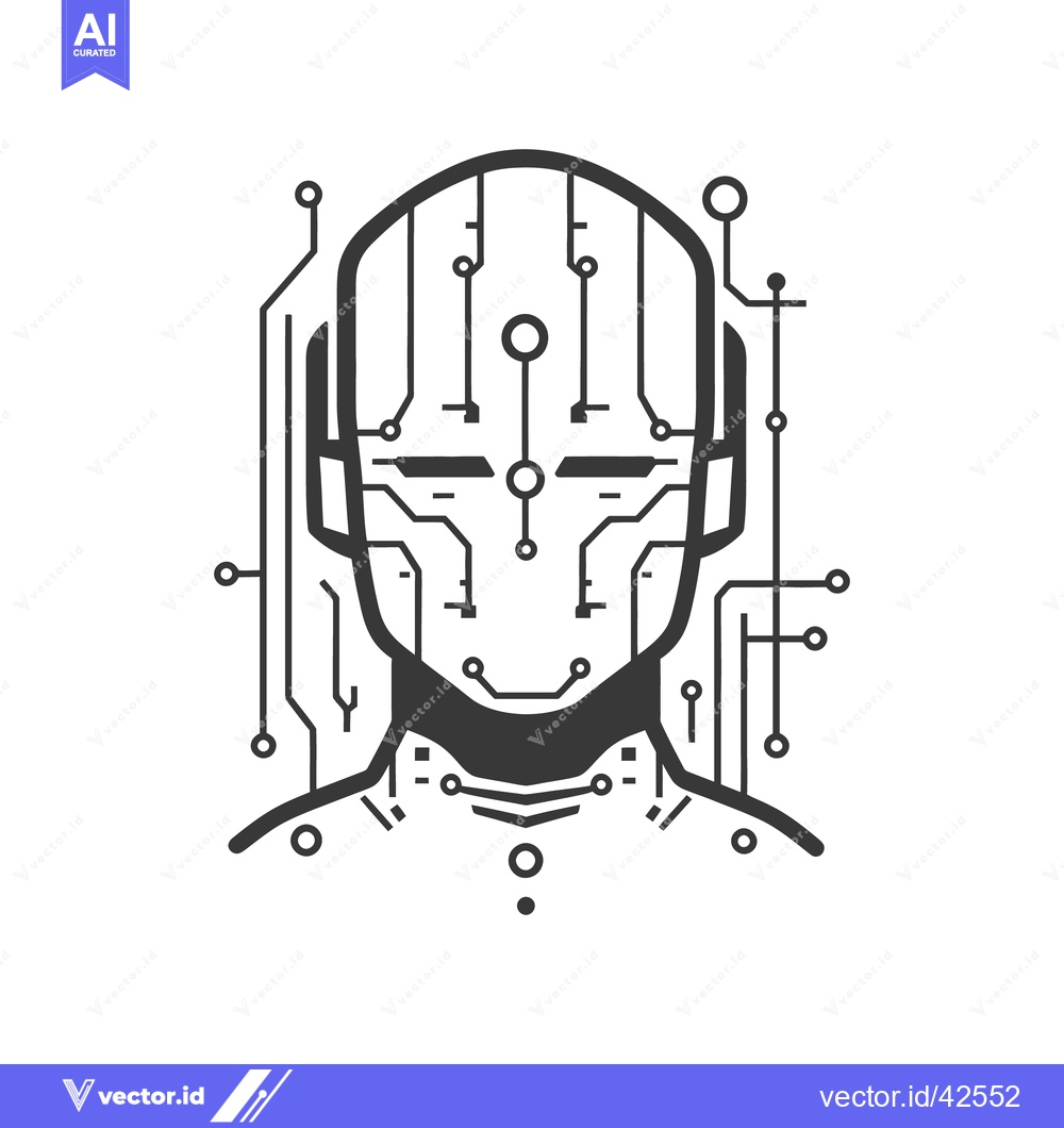 Premium Vector of Futuristic Illustration Depicts a Circuit Board Integrated Humanoid He