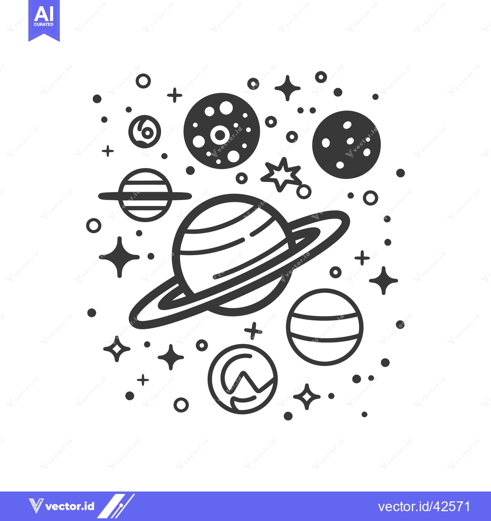 Premium Vector dari Depiction of a simplistic outer space scene with planets and stars