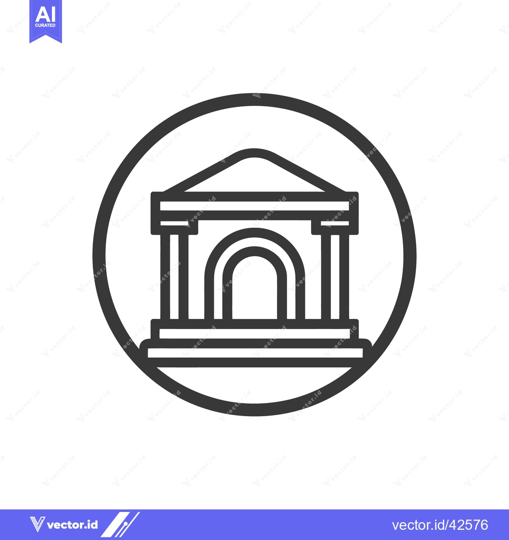 Premium Vector of Minimalist Bank Icon: Classic Architecture in Circular Frame, Modern D