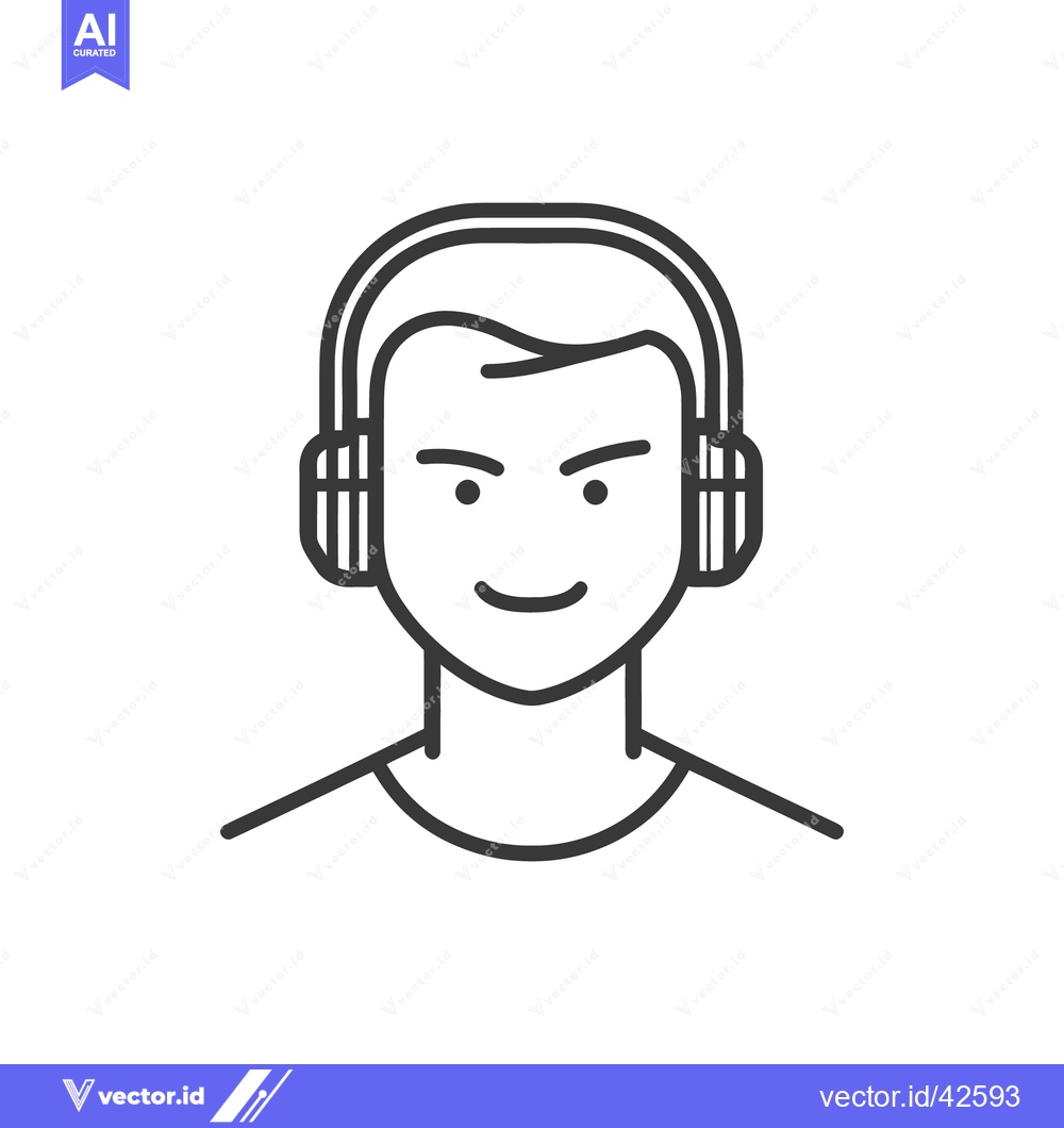 Premium Vector of A person wearing headphones with a simple line art illustration
