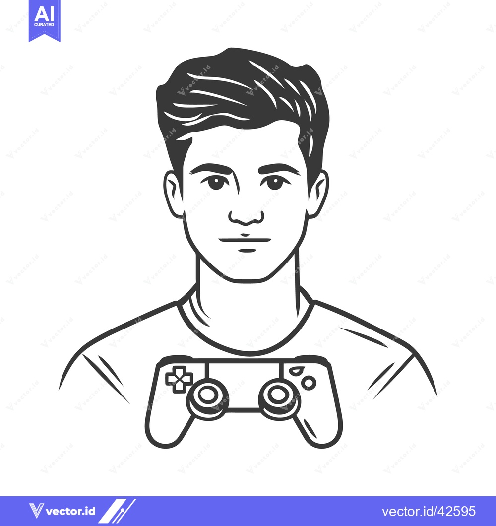 Premium Vector dari A portrait illustration of a young man with gaming controller shirt