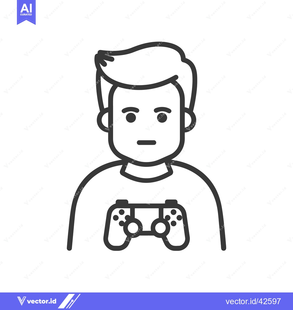 Premium Vector of A simple outline illustration of a young person with controller