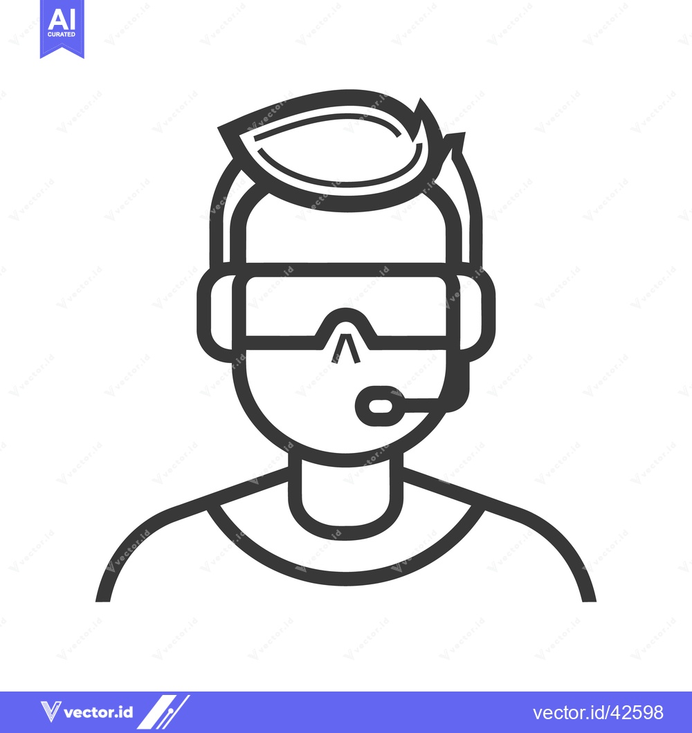 Premium Vector dari A simple black and white illustration of a person wearing a headset
