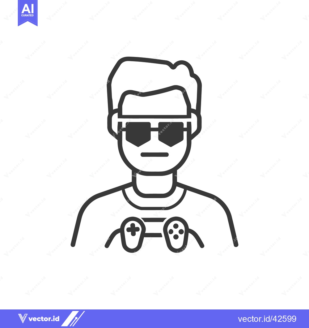 Premium Vector dari A simple line drawing of a person wearing sunglasses and a controller
