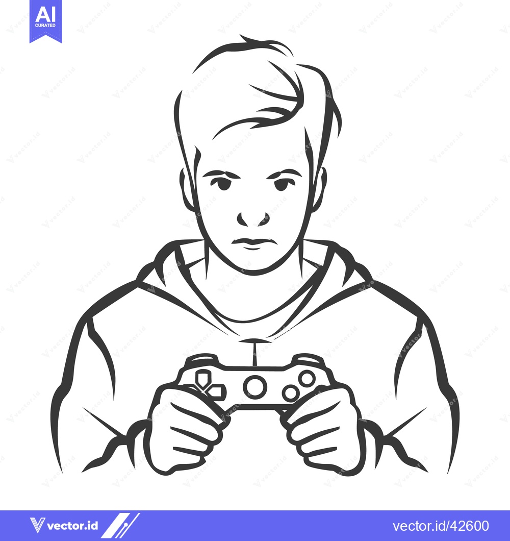 Premium Vector dari A young person holds a game controller ready to play