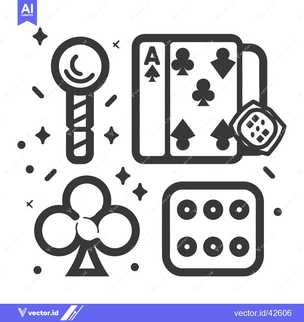 Premium Vector dari Casino game symbols including playing cards and dice in black and whit