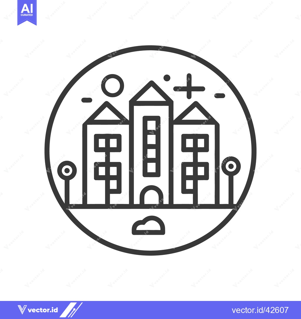 Premium Vector dari Simple black and white illustration depicts a collection of buildings