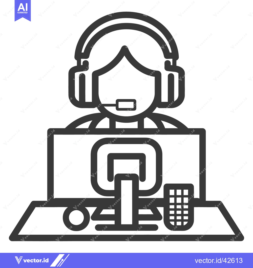 Premium Vector dari A person wearing a headset operating a computer monitor