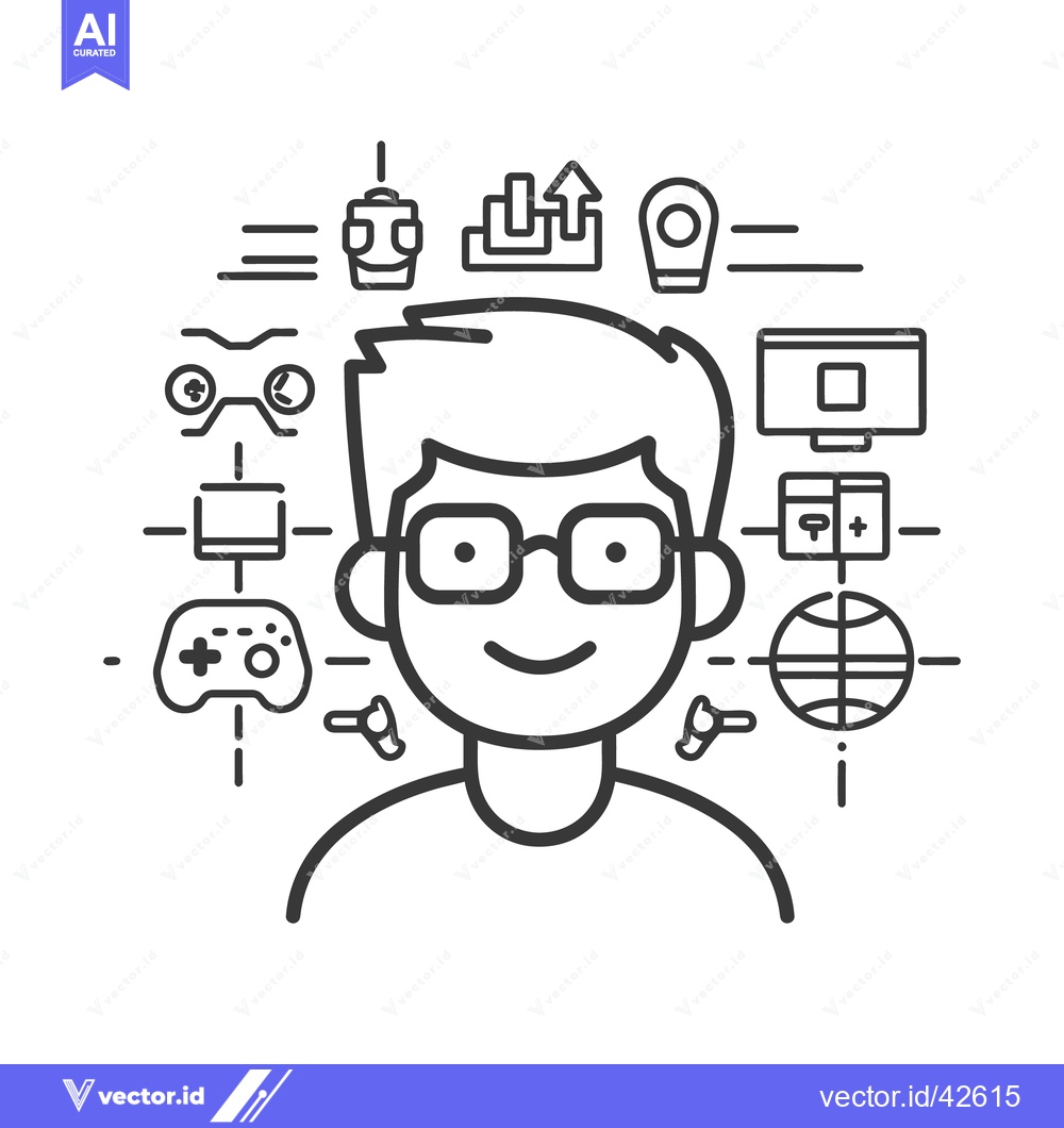 Premium Vector dari A smiling person surrounded by various technology related icons