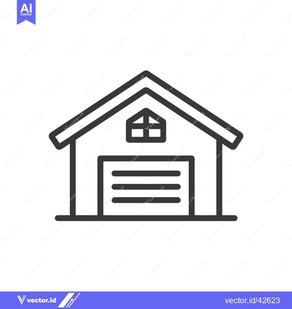 Premium Vector dari Minimalist Garage Icon with Gable Roof and Roll-Up Door