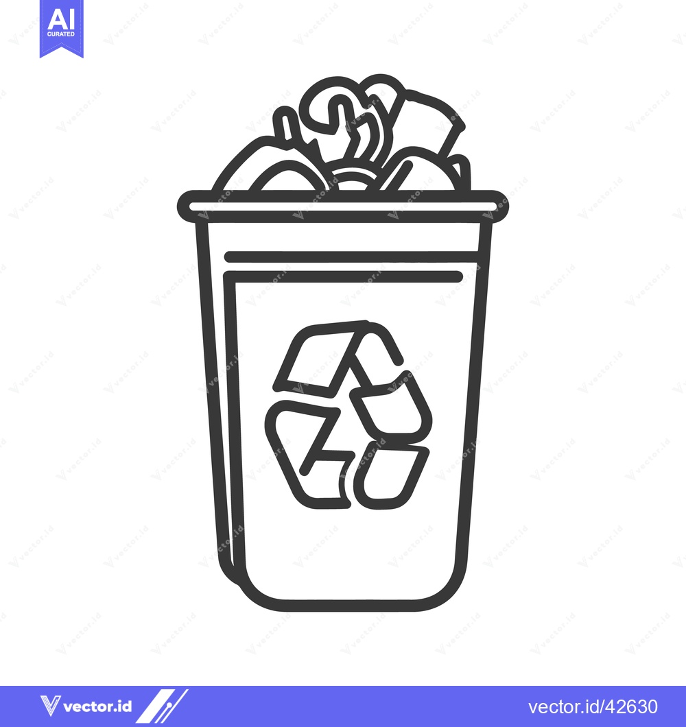 Premium Vector of A simple line drawing illustration of a recycling bin overflowing with