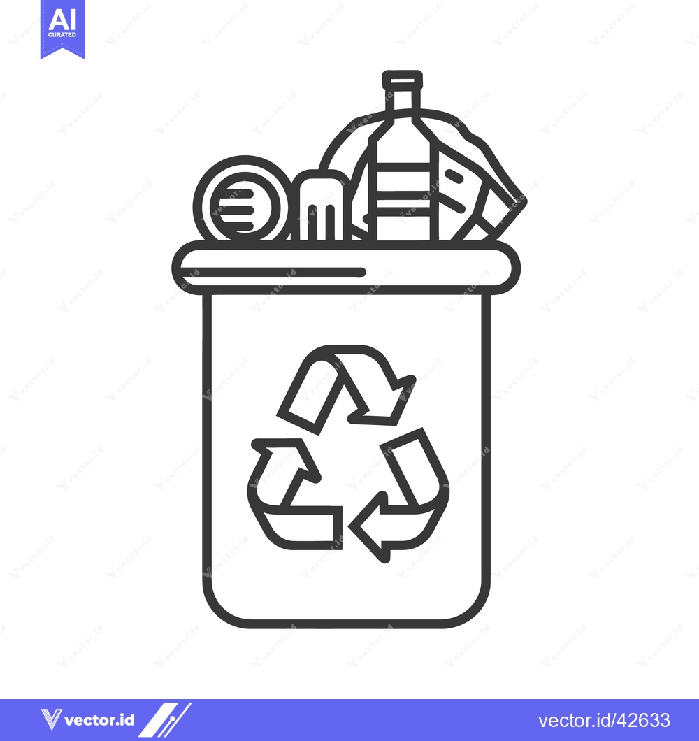 Premium Vector dari Black outline illustration depicting a full recycling container with w