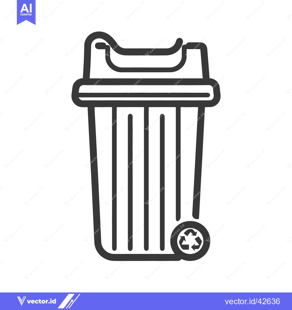 Premium Vector of Black and white illustration of a recycling bin with wheels