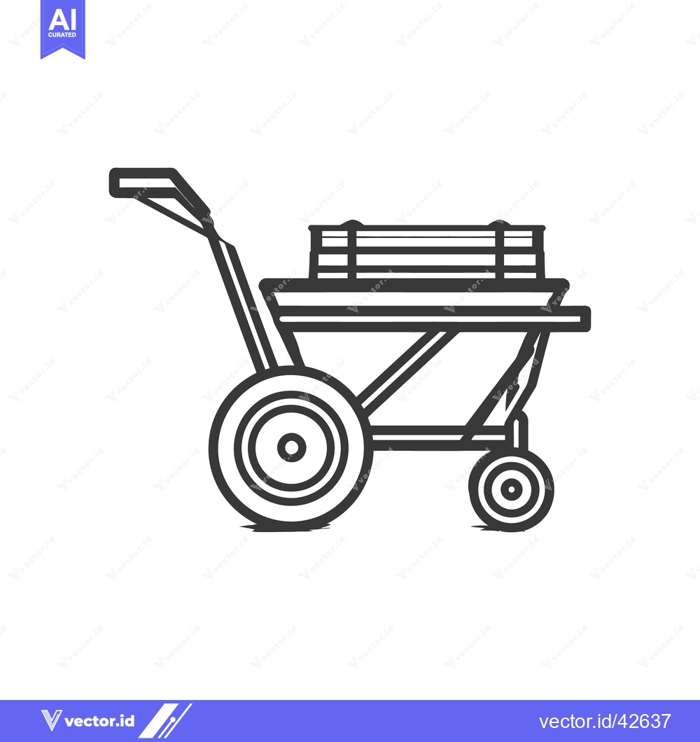 Premium Vector dari Minimalist Outline of a Wheelbarrow with Stacked Planks on White