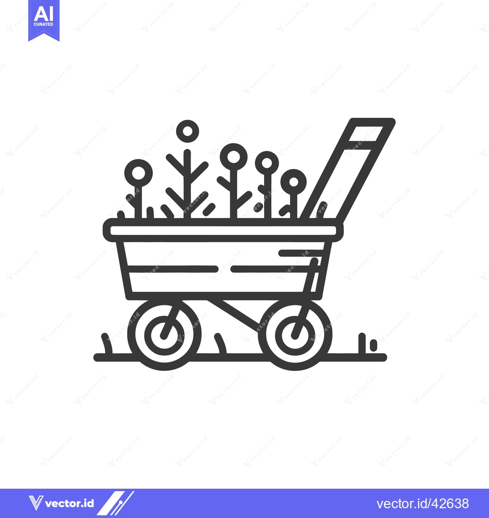 Premium Vector of Minimalist Icon of Garden Cart Filled with Young Plants on White Backg