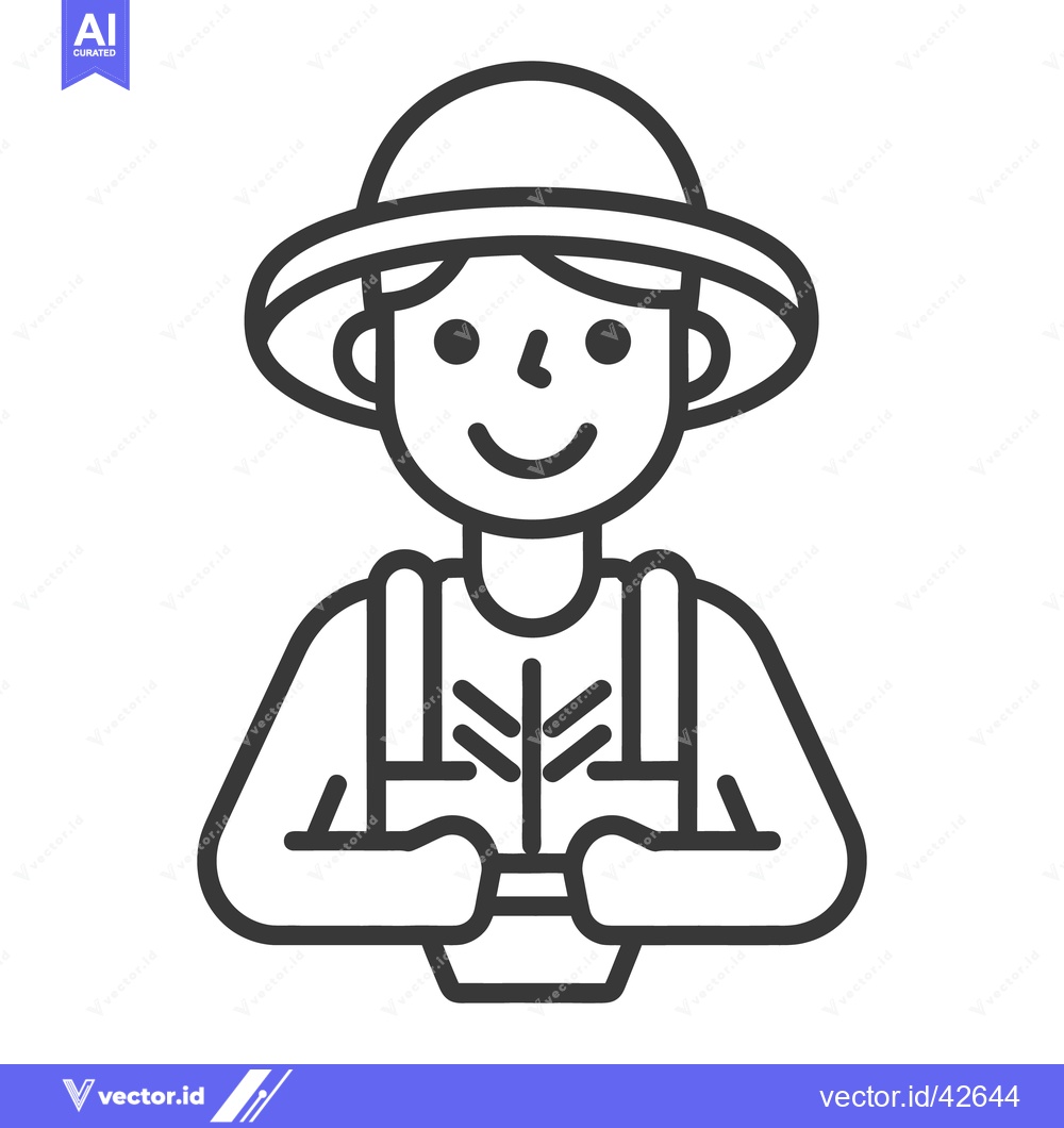 Premium Vector dari A smiling person wearing a hat tending to a small plant