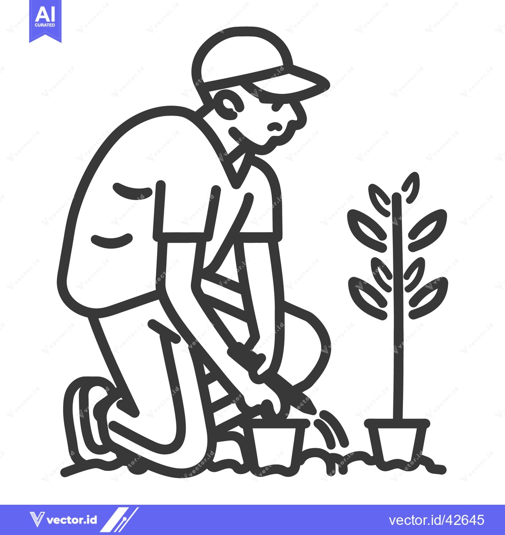 Premium Vector dari A person planting a small tree in the garden soil with care