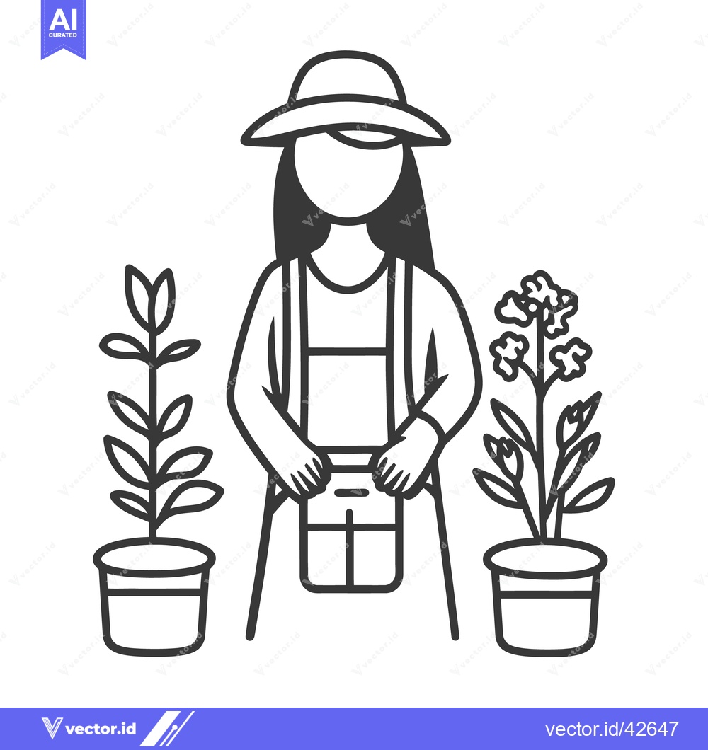Premium Vector dari A person gardening with two potted plants and a hat