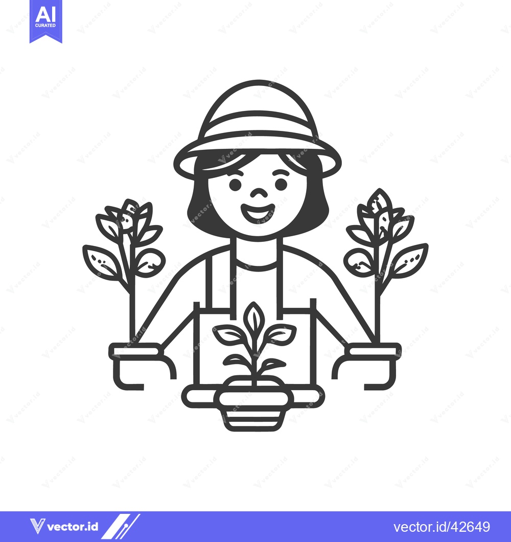 Premium Vector dari A smiling person wearing a hat holding potted plants