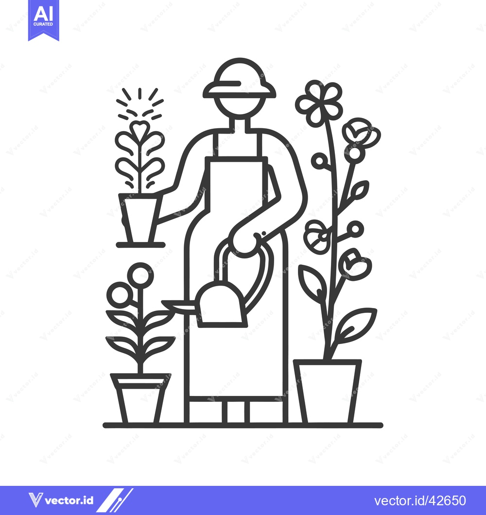 Premium Vector dari Gardener watering potted plants with a watering can