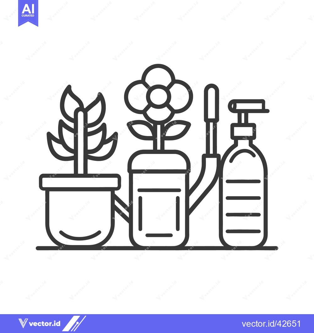 Premium Vector dari Illustrated gardening tools and potted plants with simple outlines
