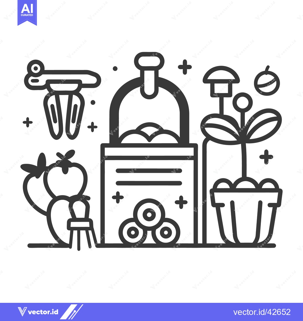 Premium Vector dari A Garden Scene Depicting Various Cultivated Fruits and Vegetables