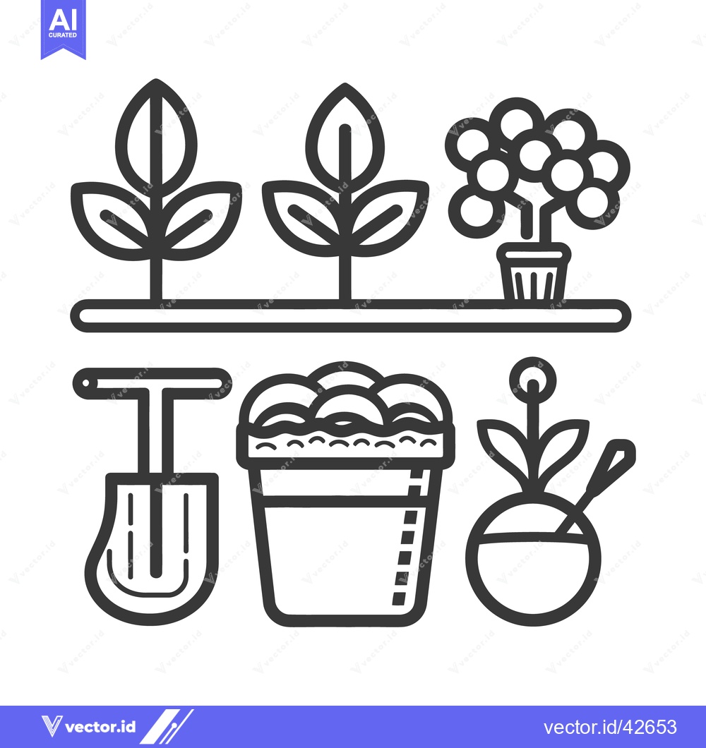 Premium Vector dari Simple garden illustration with plants and gardening related tools