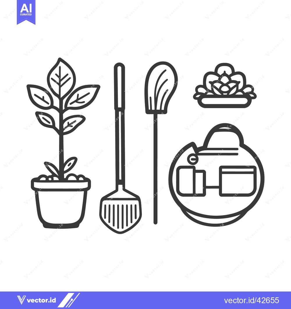 Premium Vector dari Black and white line illustrations of garden and plant elements