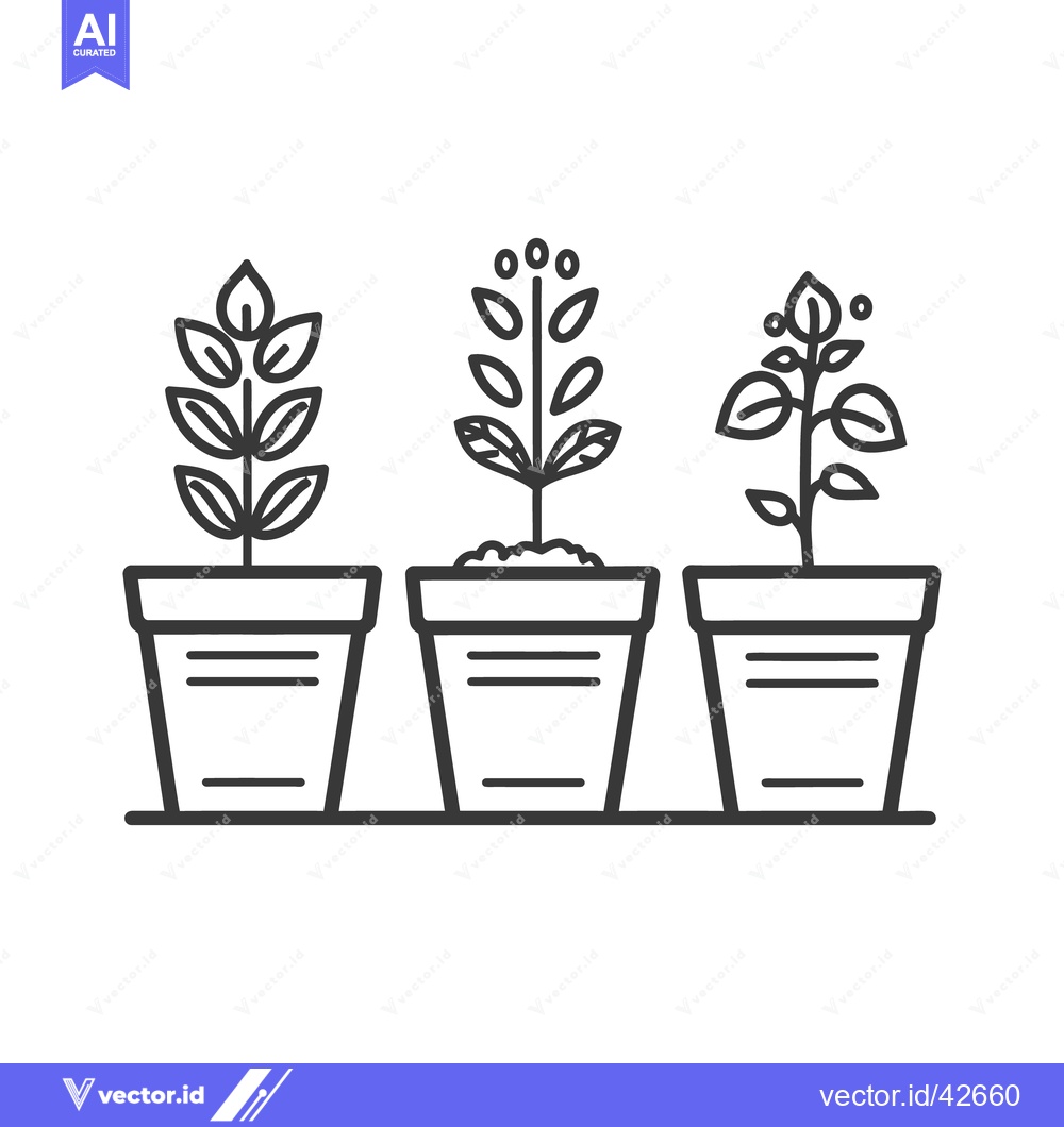 Premium Vector of Three potted plants with unique leaves growing side by side