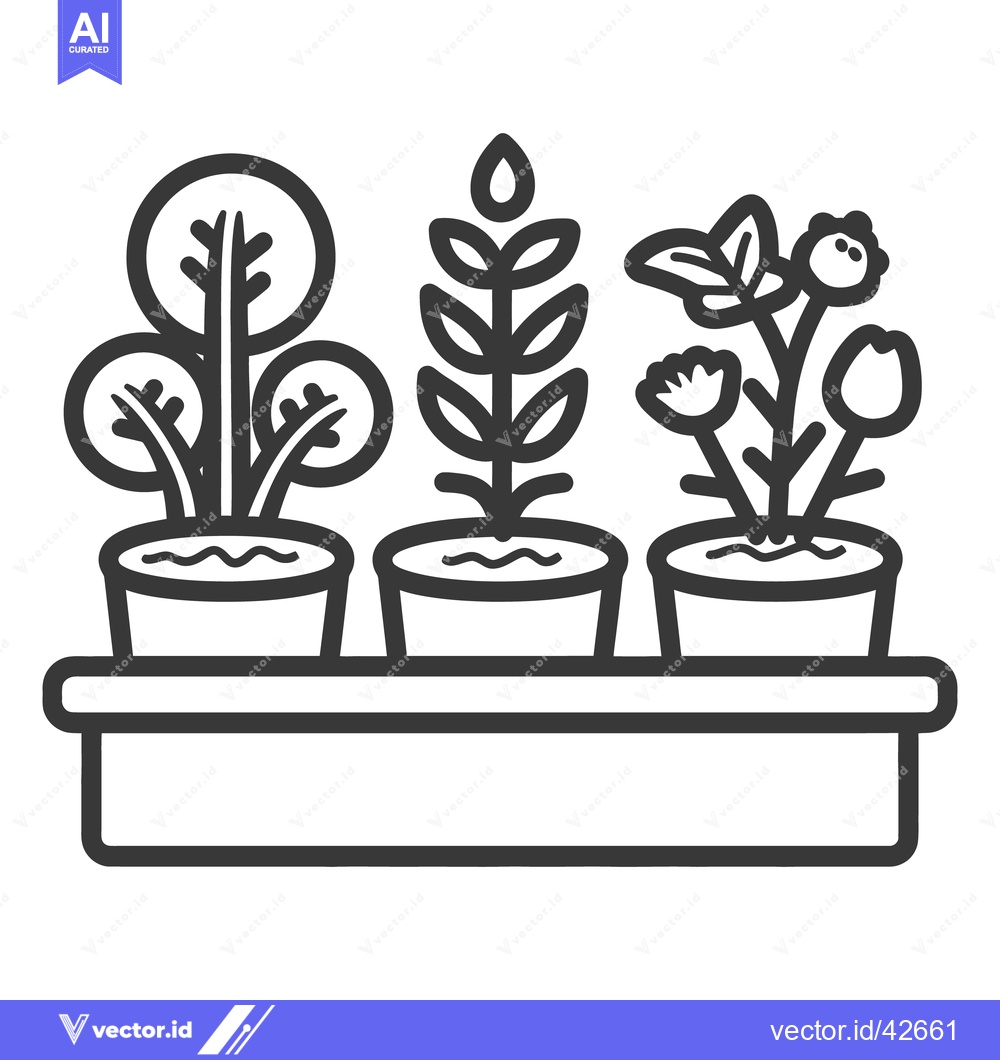 Premium Vector of Three Potted Plants Sit Neatly on a Rectangular Garden Tray