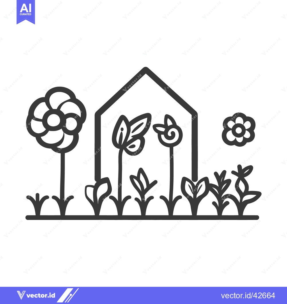 Premium Vector of Simple illustration showing a garden with flowers and greenery