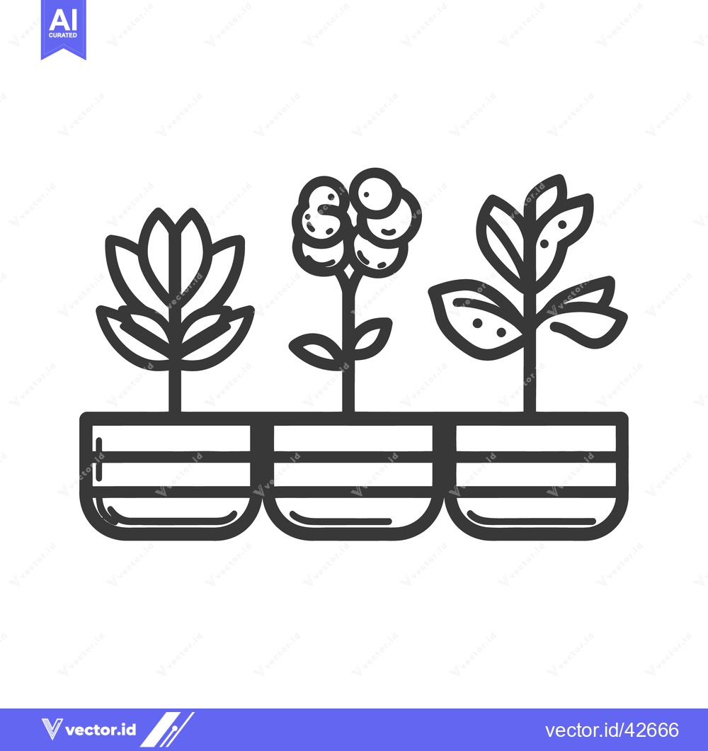 Premium Vector dari Three stylized potted plants are arranged in a rectangular planter