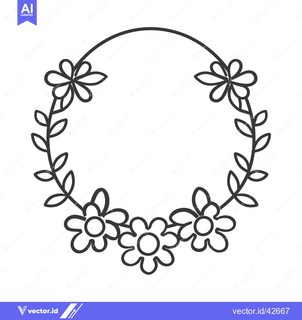 Premium Vector dari Simple floral wreath design featuring flowers and leaves in black