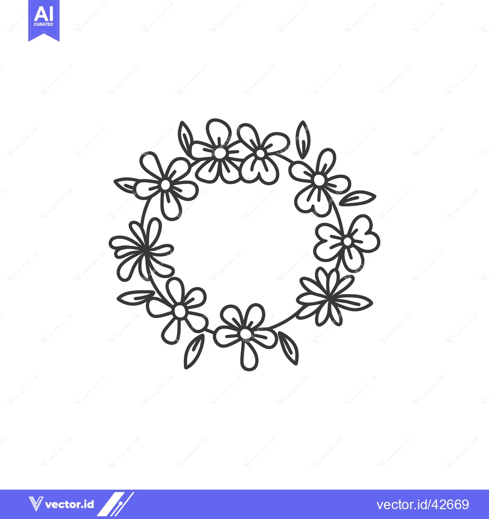 Premium Vector dari Simple black and white floral wreath design on a plain white backgroun