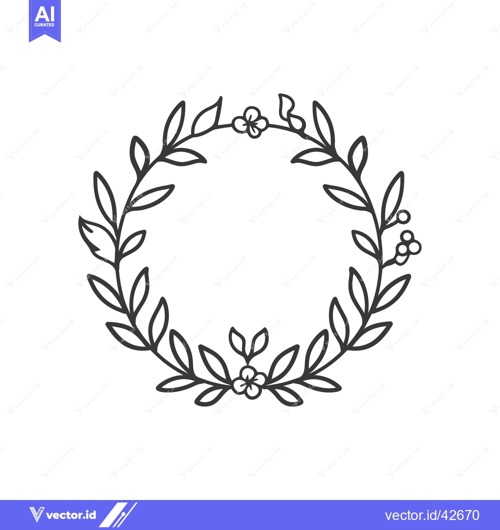 Premium Vector dari Black ink drawn floral wreath with leaves and delicate flowers