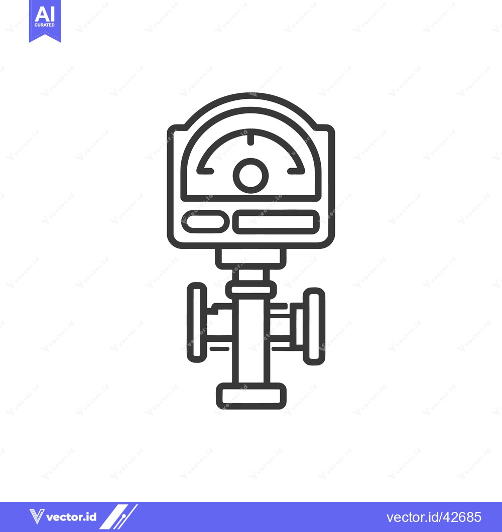 Premium Vector of Stylized Industrial Flow Meter Icon with Pipes and Gauge
