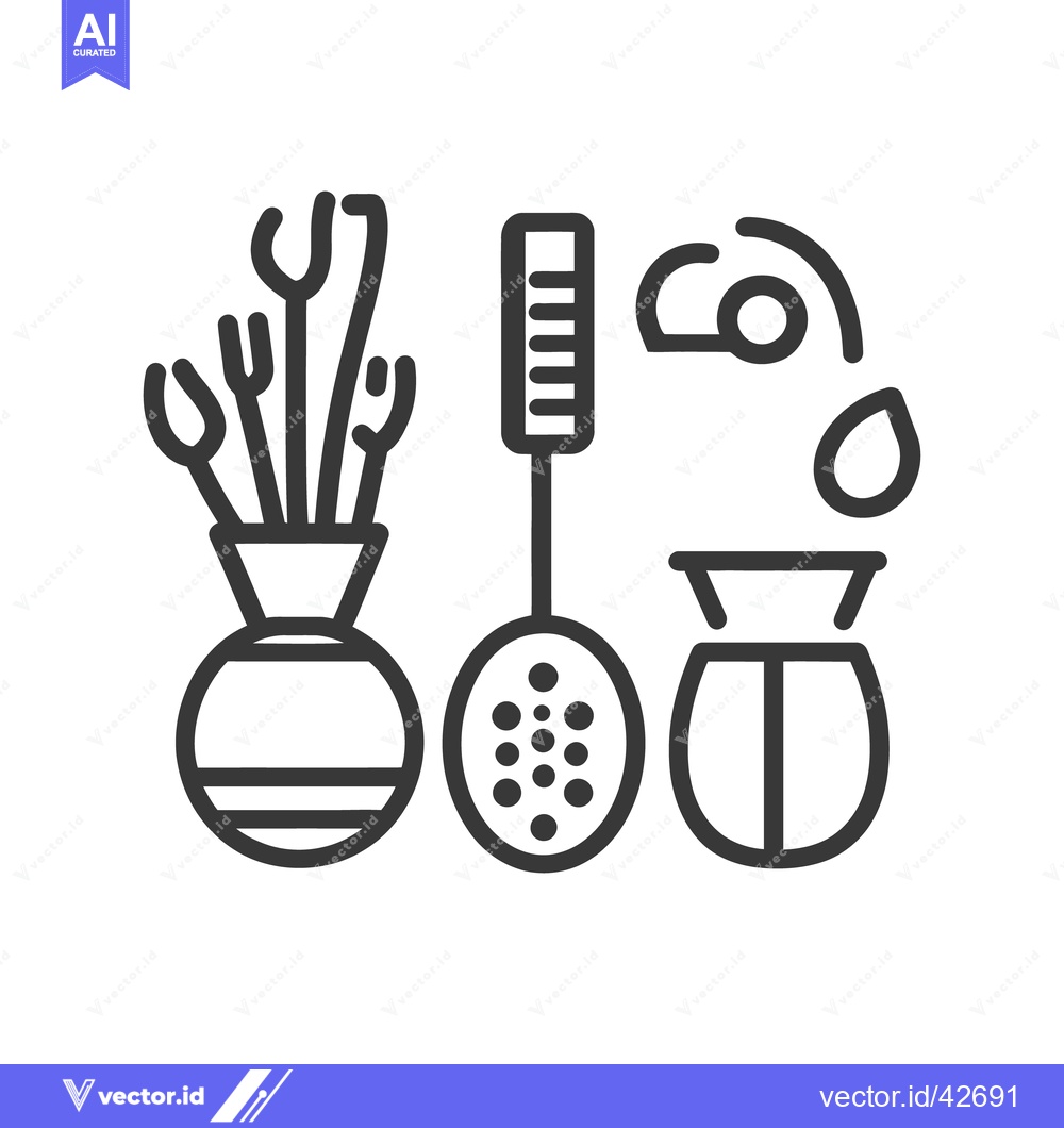 Premium Vector of Stylized image features a vase a slotted spoon and a drip