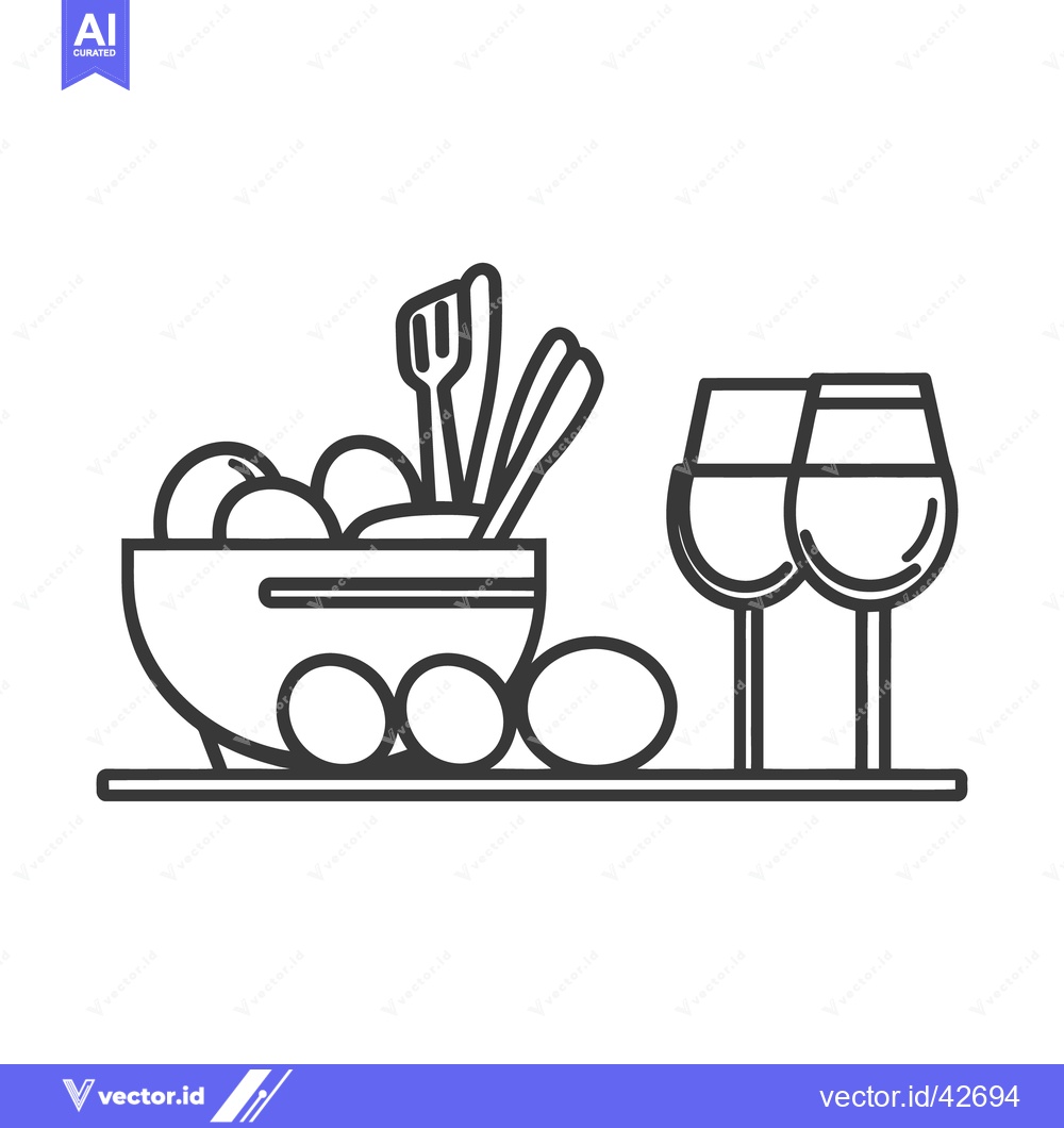 Premium Vector of A bowl of food with serving utensils and wine glasses