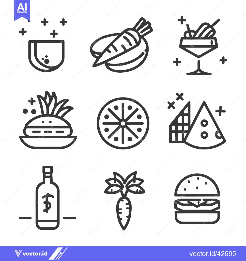 Premium Vector of Nine simplistic food icons arranged into a visual grid display