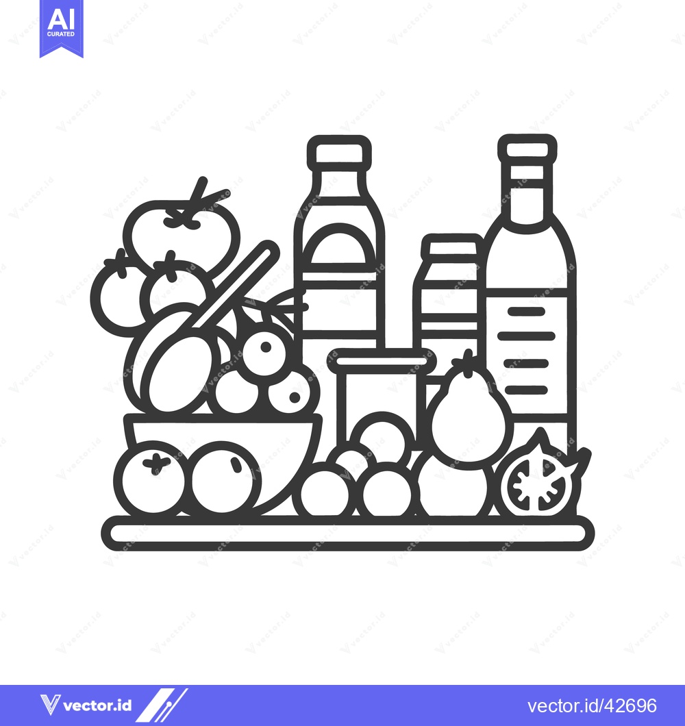 Premium Vector dari A simple illustration depicting various food items and bottles