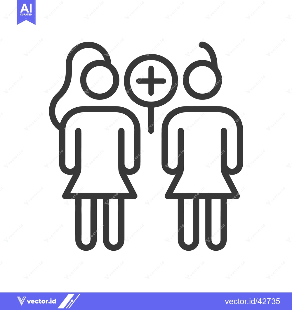 Premium Vector dari Two simplified women icons stand together with a plus sign