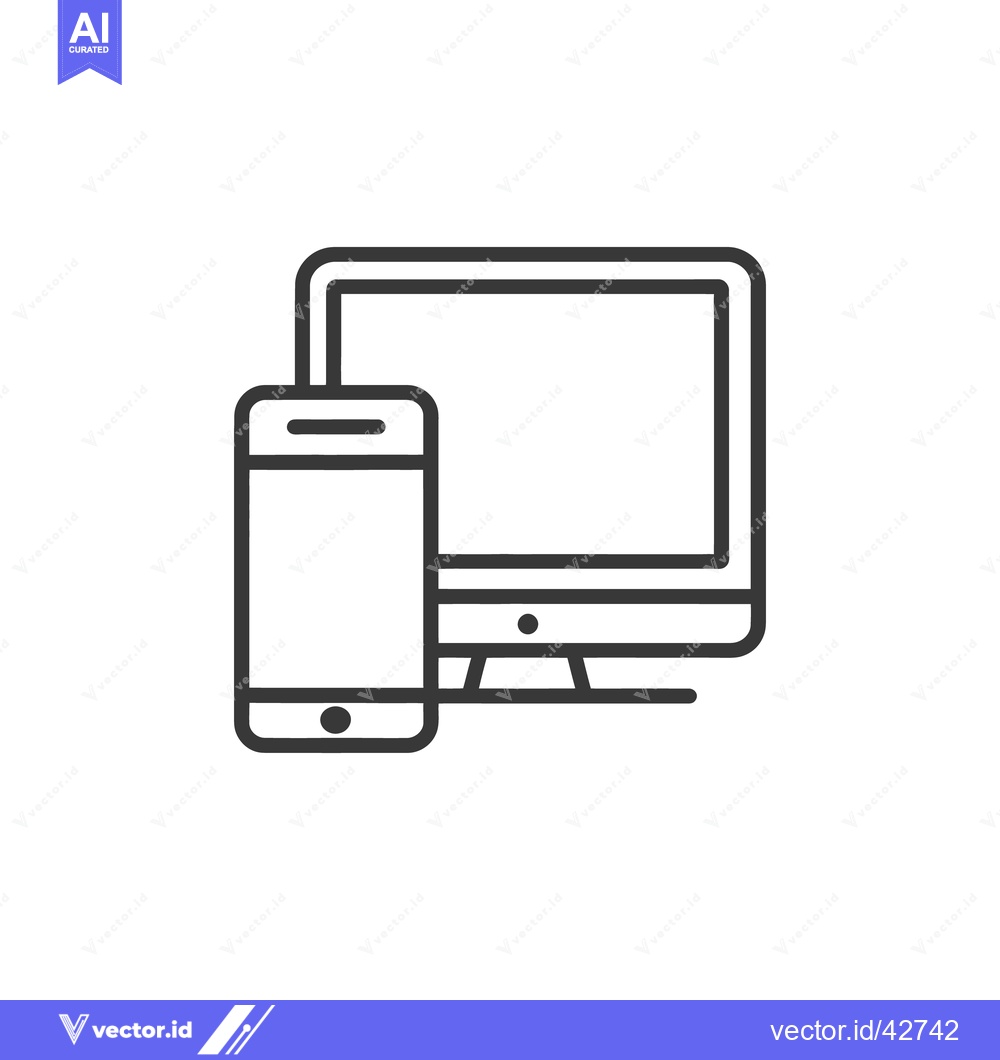Premium Vector of Minimalist Line Art: Computer Monitor and Smartphone Icon Design