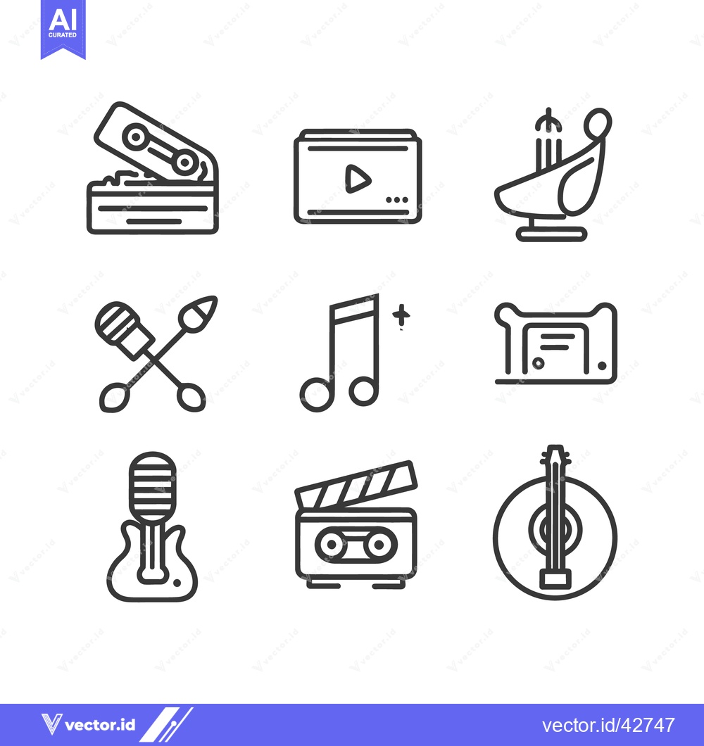 Premium Vector of Artistic Media Icons: Music, Film, and Art in Minimalist Line Style