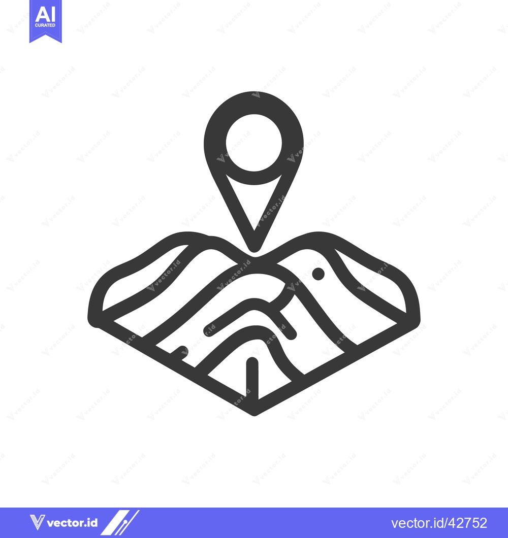 Premium Vector of The location marker is positioned on a landscape map illustration
