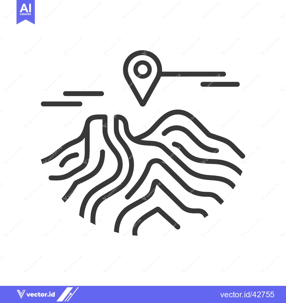 Premium Vector dari A location marker over a simplified mountain range depiction