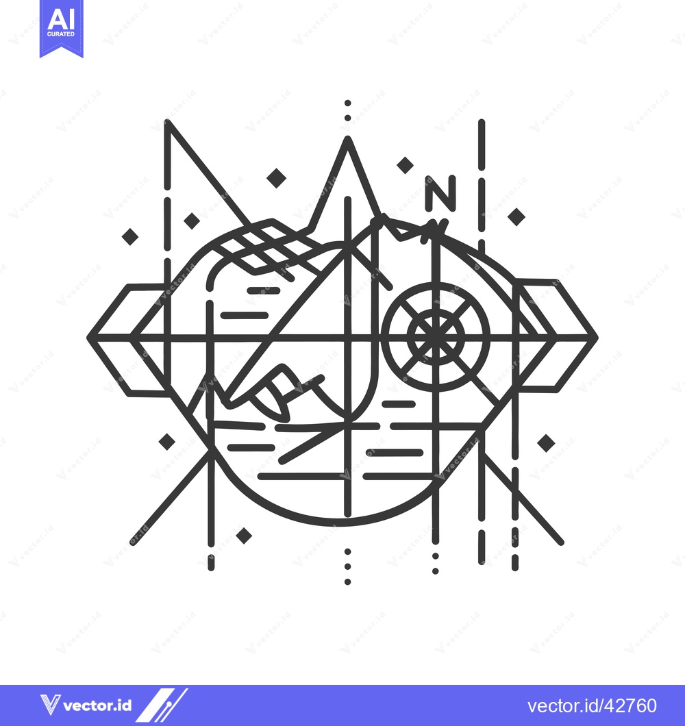 Premium Vector of Geometric Abstract Compass Design with Mountains and North Arrow