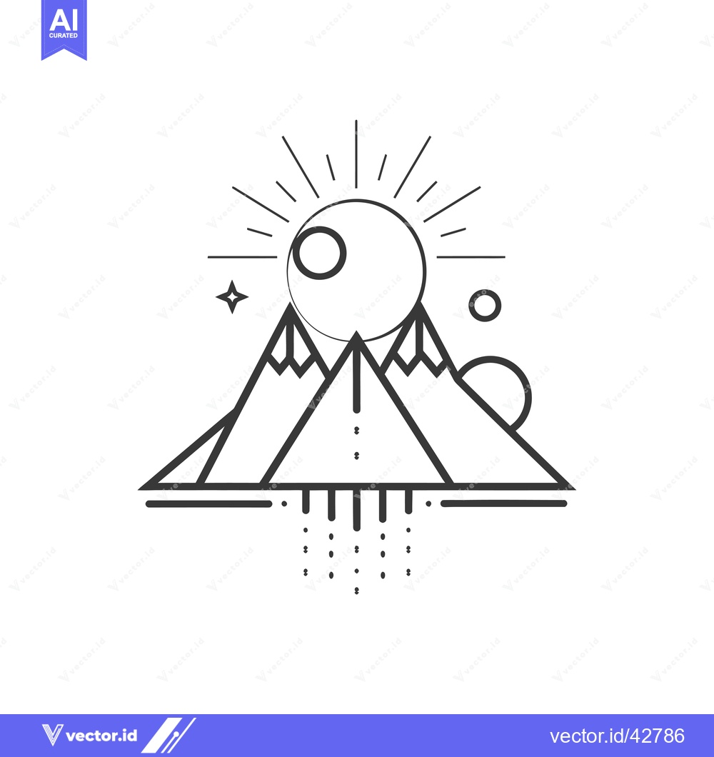 Premium Vector of Geometric Abstract Mountain Landscape with Sun and Stars