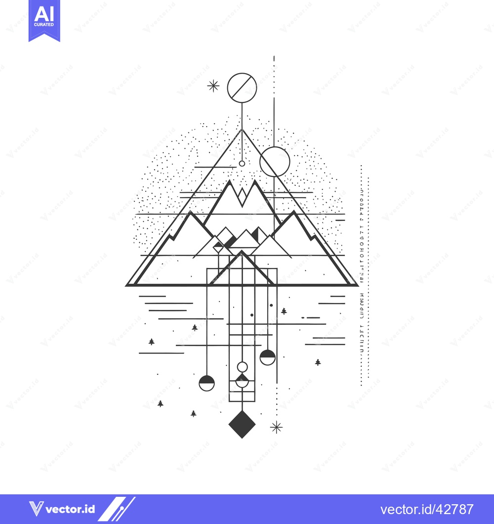 Premium Vector of Geometric Abstract Mountain Range with Stars and Circles
